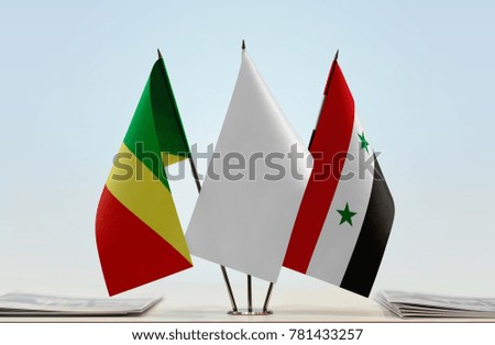 Flags of Republic of the Congo and Syria with a white flag in the middle