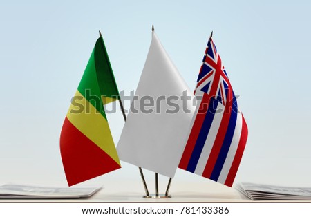 Flags of Republic of the Congo and Hawaii with a white flag in the middle