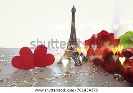 Valentine's day romantic background with beautiful bouquet of roses on wooden table
