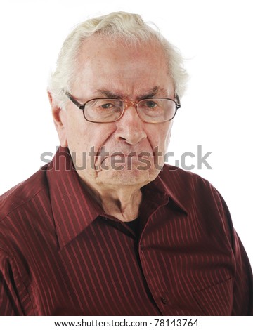Closeup portrait of a very grumpy senior man. Royalty-Free Stock Photo #78143764