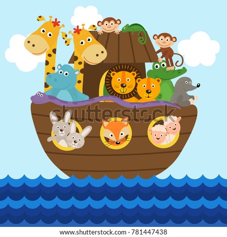 Noah's ark full of animals aboard  - vector illustration, eps