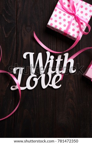 With love lettering and gift box
