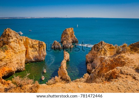 Portugal, Cabo de Sao Vicente, the Most South Westerly point of Europe, cliffs and ocean Royalty-Free Stock Photo #781472446