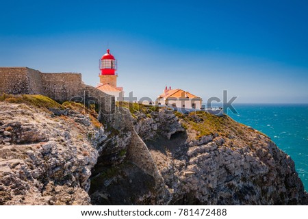 Portugal, Cabo de Sao Vicente, the Most South Westerly point of Europe, cliffs and ocean Royalty-Free Stock Photo #781472488