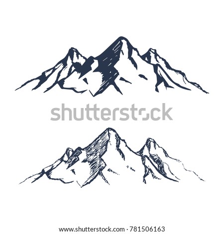Mountains set. Hand drawn rocky peaks. Vector illustration Royalty-Free Stock Photo #781506163