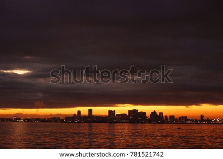 Boston downtown skyline at sunset