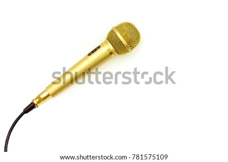 Golden Microphone on isolated white background. Entertainment and sound concept