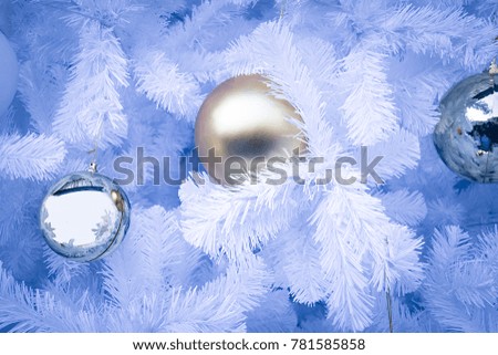 white Christmas decoration with golden  and silver balls soft style for background Christmas and happy new year.selective focus.