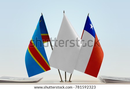Flags of Democratic Republic of the Congo (DRC, DROC, Congo-Kinshasa) and Chile with a white flag in the middle