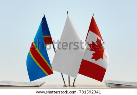 Flags of Democratic Republic of the Congo (DRC, DROC, Congo-Kinshasa) and Canada with a white flag in the middle