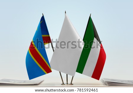 Flags of Democratic Republic of the Congo (DRC, DROC, Congo-Kinshasa) and Kuwait with a white flag in the middle