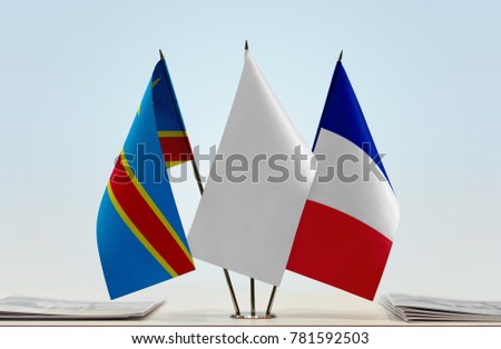 Flags of Democratic Republic of the Congo (DRC, DROC, Congo-Kinshasa) and France with a white flag in the middle