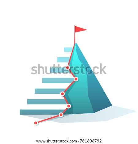 Flag on the mountain peak. staircase trail. goal achievement. success and win concept vector illustration Royalty-Free Stock Photo #781606792