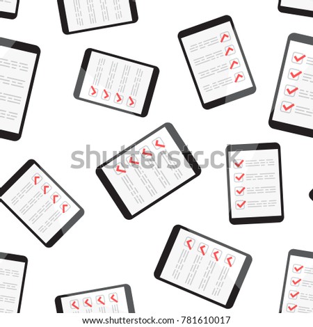 Businessman checklist with tablet pc seamless pattern background. Business flat vector illustration. Checklist, task list symbol pattern.