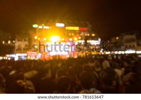 Hanoi-December,2017: Blurred background: Bokeh lighting and people at music show outdoor on street