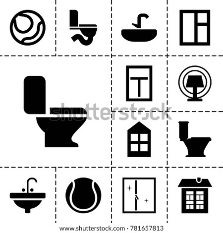 Indoor icons. set of 13 editable filled indoor icons such as window, toilet, sink, volleyball