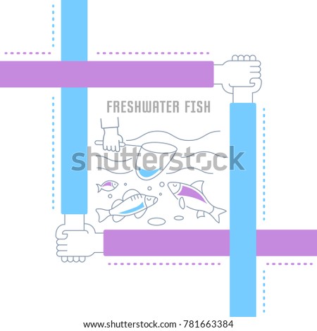 Line illustration of freshwater fish. Concept for web banners and printed materials. Template for website banner and landing page.