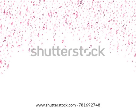 Red flying musical notes isolated on white background. Magenta musical notation symphony signs, notes for sound and tune music. Vector symbols for melody recording, prints and back layers.