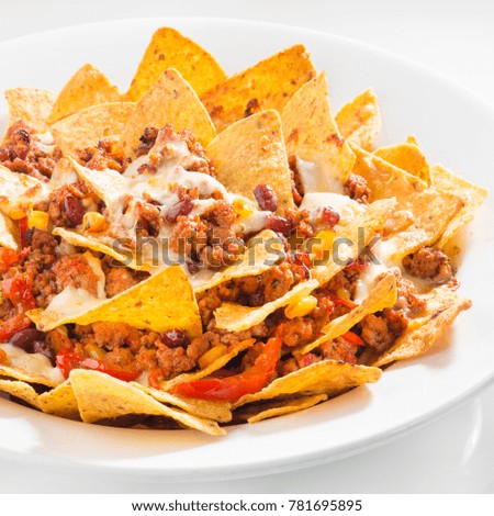 Mexican meat nachos with cheese