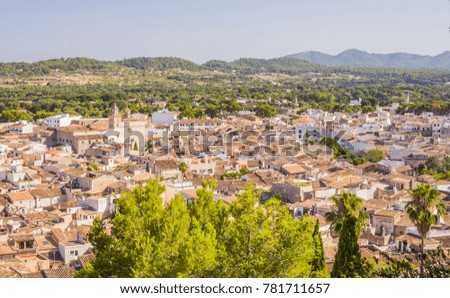 Beautiful view over the roofs of Arta, old town on Majorca island, Spain.