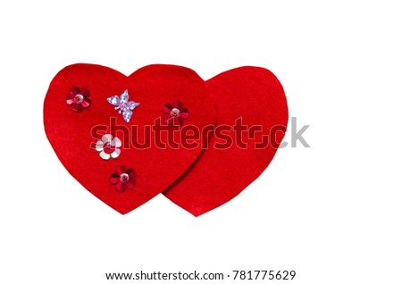 Making two hearts out of felt. Valentine's day card.