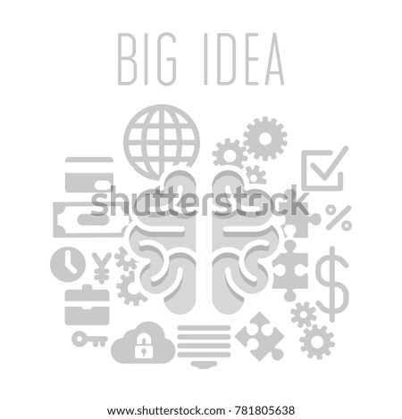Big idea concept with brain on white background. illustration
