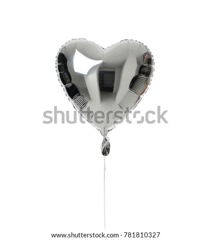 Single big  silver heart balloon object for birthday  party isolated on a white background