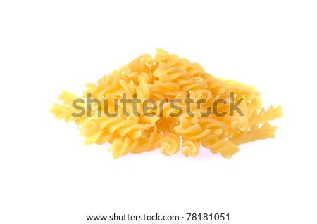 yellow fusilli pasta twists isolated on a white background