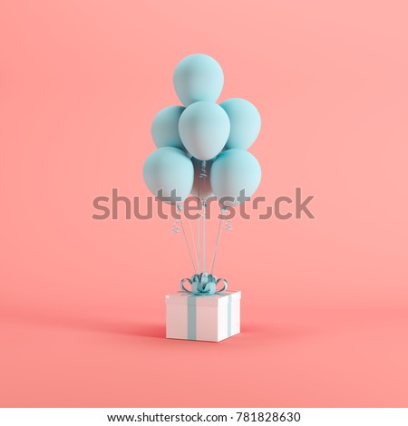 White gift box with blue ribbon and balloon on pink background. minimal christmas newyear concept. Royalty-Free Stock Photo #781828630