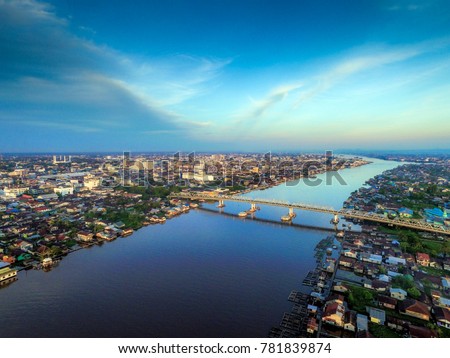 Kapuas River Bridge from Above in the Morning Royalty-Free Stock Photo #781839874