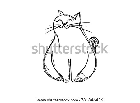 Illustration charactor of lovely cat drawing freehand ink brush on white paper background