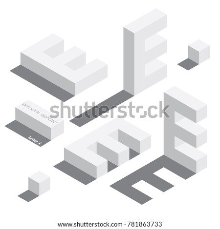 Vector set with various view of isometric letter . Different foreshortening with flat shadows. White 3d letters. Royalty-Free Stock Photo #781863733