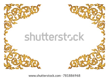 gold wooden carved isolated on white background