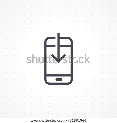Vector smartphone with down arrow. Smartphone flat line icon. Mobile download icon in line style. Phone icon for apps and websites. Vector illustration Royalty-Free Stock Photo #781891966