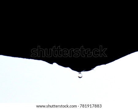 Defocused Rain drop from silhouette galvanized iron roof, black and white abstract background, close up picture, grain picture, have copy space
