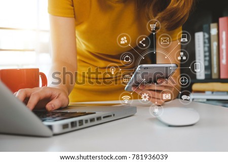 close up of hand using tablet ,laptop, and holding smartphone online banking payment communication network,internet wireless application development sync app,virtual graphic  icon diagram 
 Royalty-Free Stock Photo #781936039
