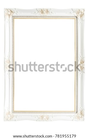 Vintage old antique white wooden frame for wedding picture and home decoration on isolated background.