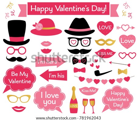 Valentine’s Day vector photo booth props and decoration