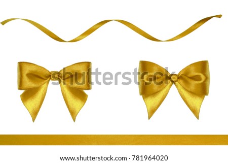 Set of big red satin bows with ribbons isolated on white background