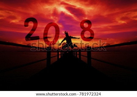 Silhouette young woman Happy for 2018 new year