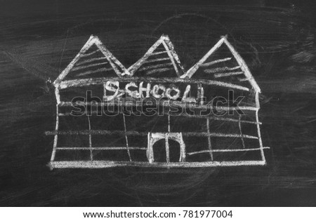 School drawn on chalkboard, blackboard background and texture