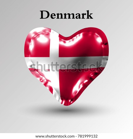 eps10. Flags of the countries of Europe. The flag of Denmark on an air ball in the form of a heart made of glossy material.