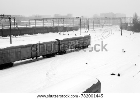 Railway landscape in the cold winter season Selectuve focus