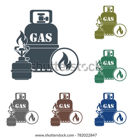 Camping stove with gas bottle icon. Vector illustration.

