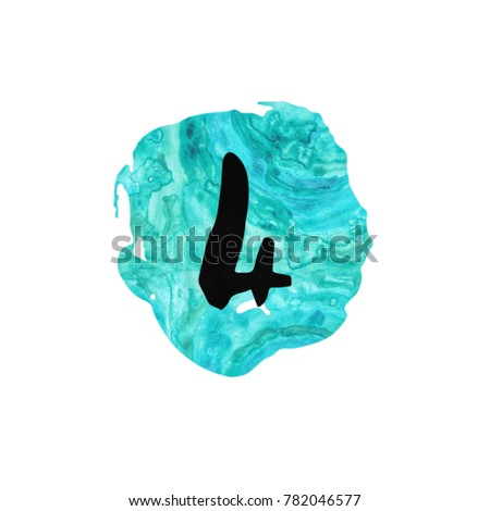 Graphic art of number 4 with turquoise ink splat