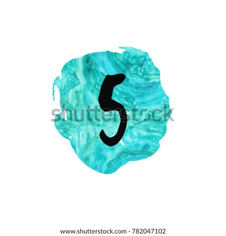 Graphic art of number 5 with turquoise ink splat