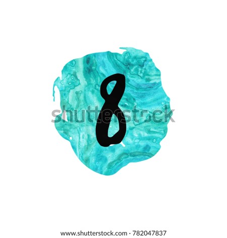 Graphic art of number 8 with turquoise ink splat