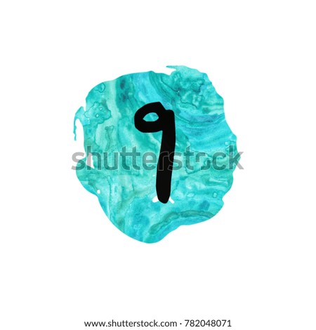 Graphic art of number 9 with turquoise ink splat