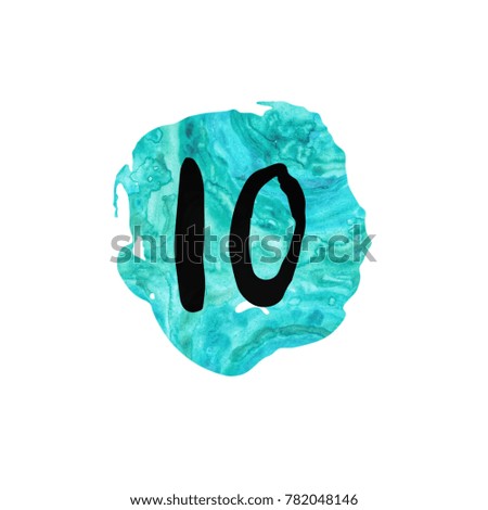 Graphic art of number 10 with turquoise ink splat