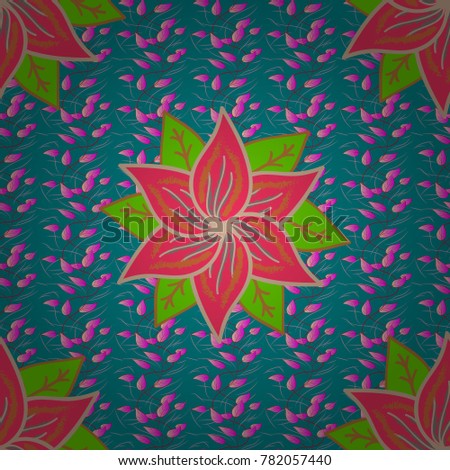 3d flowers, seamless. Vector illustration. On blue, pink and green colors.